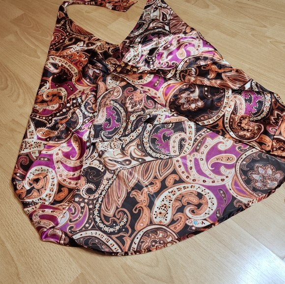 NWT Lane Bryant Satin Embellishments Paisley Halter Babydoll Top Size 22 2X/3X - Picture 9 of 16